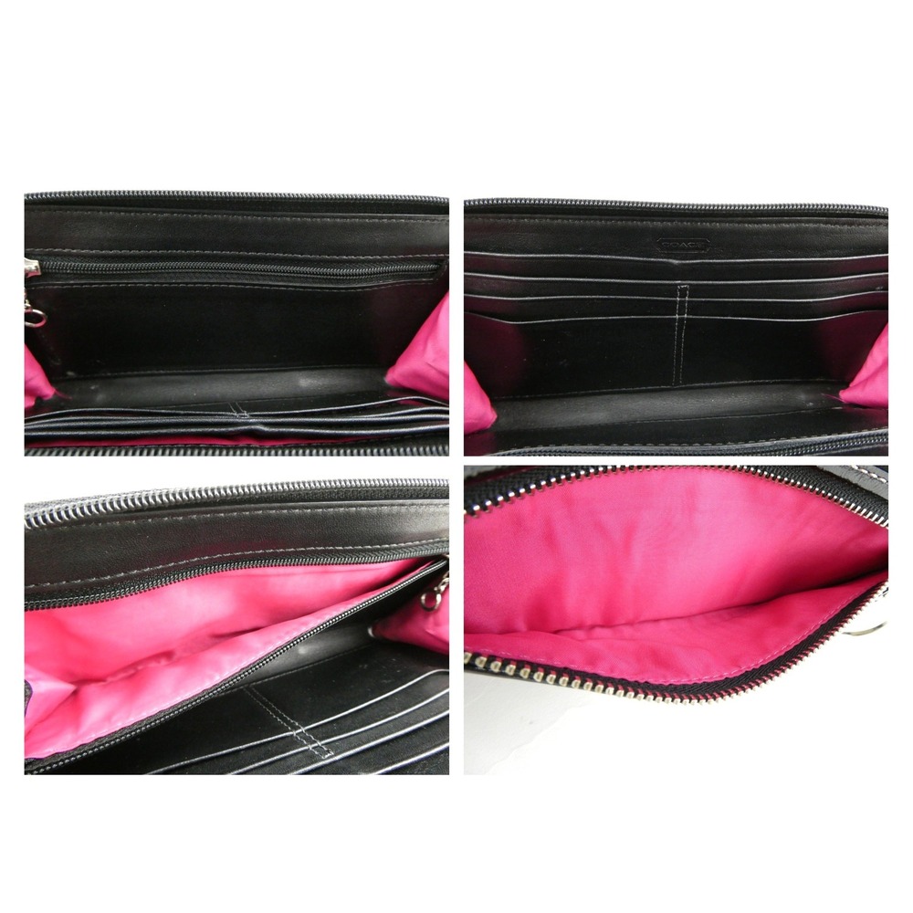 Coach Signature Black White Zip Around Wristlet - Picture 9 of 12
